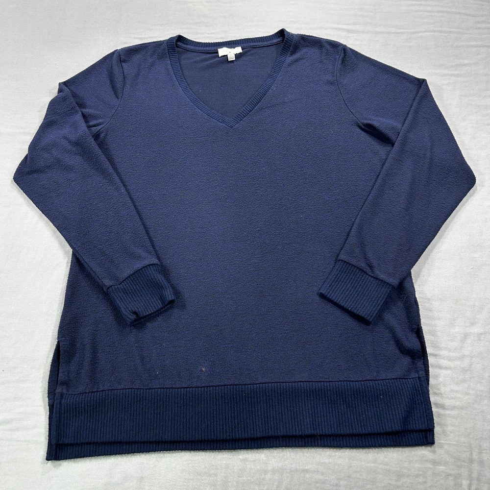 Lucky Brand Sweater Womens Medium Blue V-Neck Pullover Stretch Casual Preppy *‎
